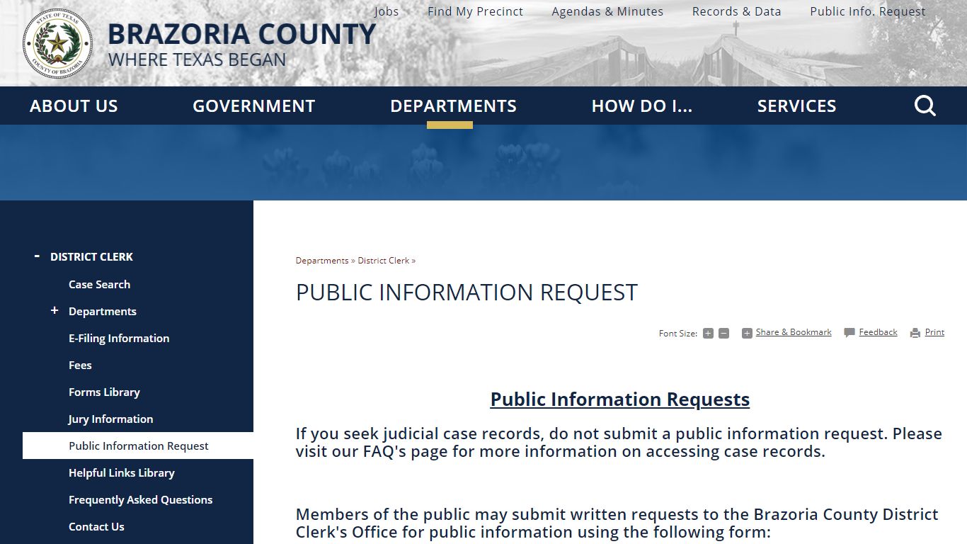 Public Information Request | Brazoria County, TX